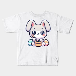 Cute easterbunny painting eggs in kawaii style Kids T-Shirt